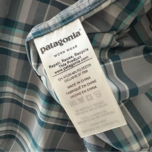 Patagonia M's High Moss Shirt Men Size XL Short Sleeve Plaid Blue - Picture 5 of 5